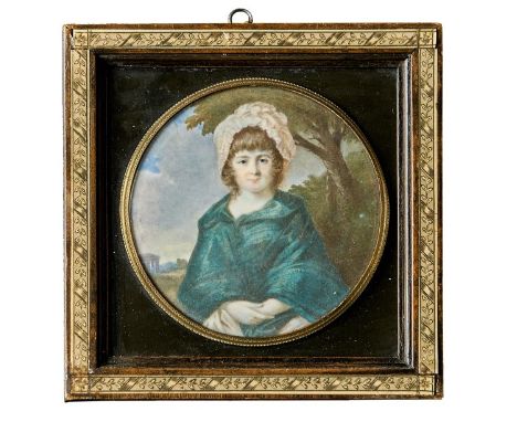 Townley, Charles Portrait einer Frau (London 1746-um 1800) Runder Bildausschnitt einer Dame mit Haube und grünem Schultertuch