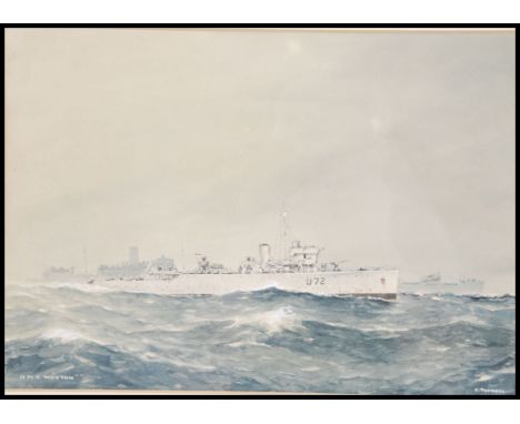 Eric Erskine Campbell Tufnell (1888-1978) - A watercolour portrait painting of HMS Weston - U72 being &nbsp;signed and inscri