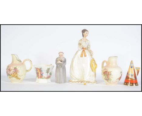 A collection of Royal Worcester to include Wigornia Creamboat, Blush Ivory Flatback pair of small vases, monk candlesnuffer, 