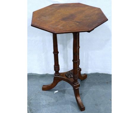 A 19th century walnut octagonal lamp table, with turned supports and three splayed feet, 50 x 50 x 72 cm H. Not available for