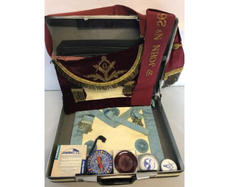 St John No26 Masonic lodge apron & Sash, Blue and white apron and various masonic odds 