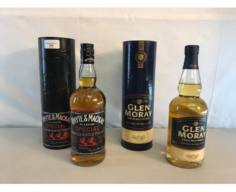 Whyte & Mackay Glasgow special blended scotch whisky, full and sealed (70cl), together with Glen Moray single Speyside malt s