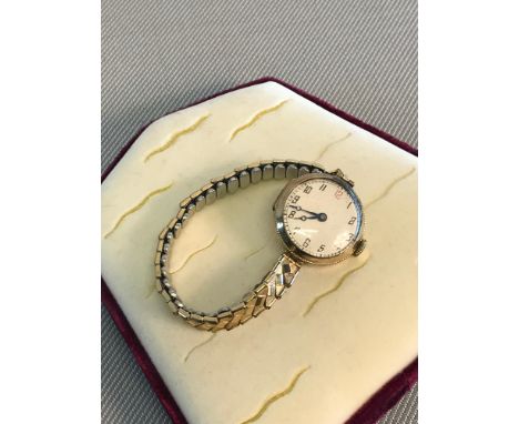 1920's, 30's 9ct gold cased ladies watch with rolled gold strap. 
