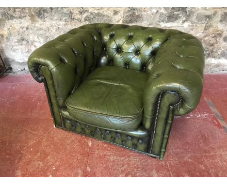 Green button back chestfield tub chair 