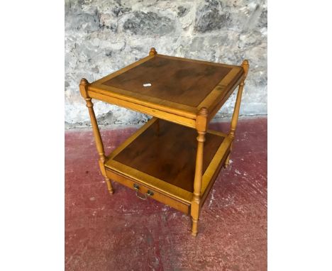 Yew wood lamp table with fitted under drawer. 