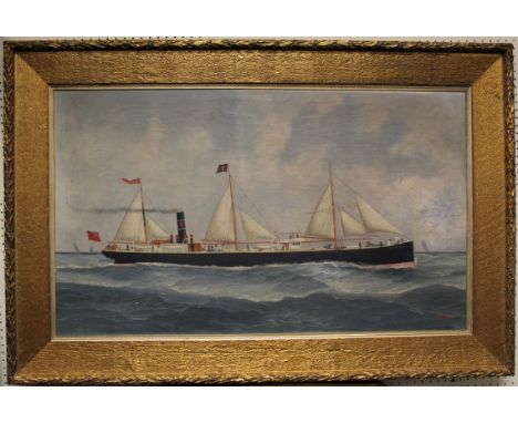 John Henry Mohrmann (Belgian 1857-1916) The John Laird and Company built screw steamer ' Northern Light'. In full sail, on mo