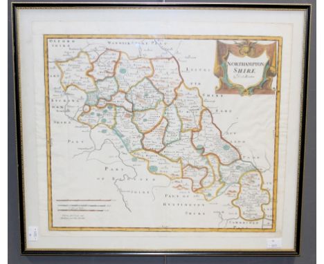 Robert Morden, an early 18th century hand coloured map of Northamptonshire, 39 x 45cm