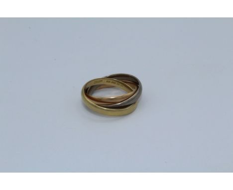 A 1970's 18 ct gold ' Russian' three band wedding ring. Gross weight 8gm, size N