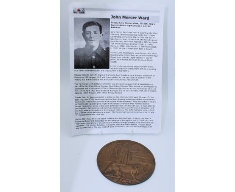 A 1st War Death Plaque to John Mercer Ward. Killed in Action 21.07.17. 1st 4th Battalion Kings Own Yorkshire Light Infantry