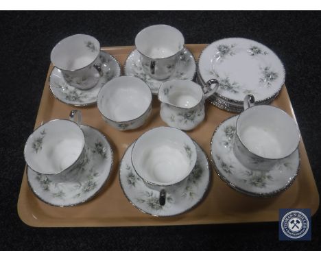 A tray of eighteen pieces of Paragon First Love tea china 