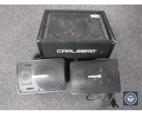 A Carlsbro speaker together with a pair of Fenwick speakers