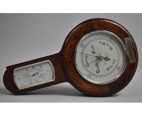 A Mid 20th Century Oak Framed Wheel Barometer with Thermometer 