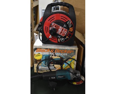 A Boxed Black and Decker Electric Sander together with another Example a Cable Reel (Untested) 