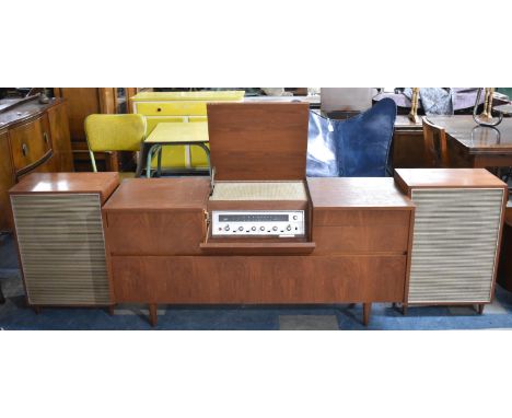 A Vintage Teak Hi Fi Unit with Sansui Multiplex Stereo Amplifier, Lenco L70 Record Deck and Pair of Speakers, Pull Down Front