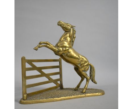 A Large Brass Study of Horse Jumping Five Bar Gate, 30cms Wide 