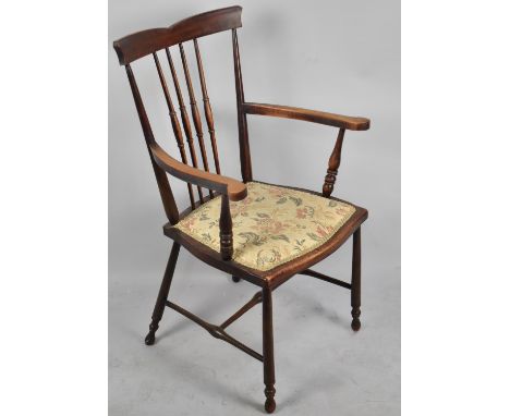 An Edwardian Spindle Back Armchair with Tapestry Pad Seat 