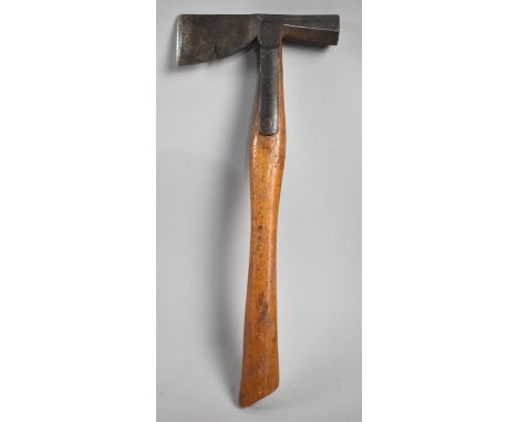 A Vintage Wooden Handled Carpenters Axe with Notched Blade and Octagonal Hammer End, 38cm Long 