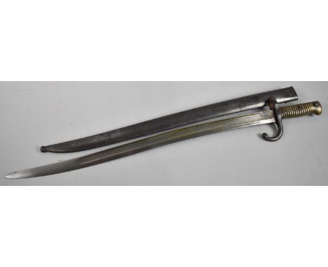 A 19th Century Brass Handled French Bayonet with Metal Scabbard, both Bayonet and Scabbard Stamped P48420 