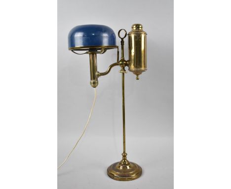 A Late 19th/Early 20th Century Brass Rise and Fall Carbide Lamp, Now Converted to Electricity 