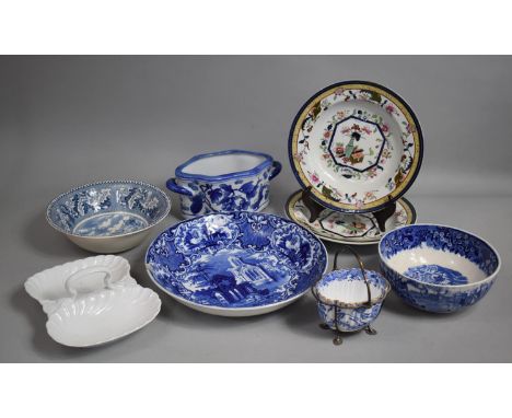 A Collection of Various Blue and White and Other Transfer Printed Items to comprise Bowl, Imari Pattern, Planter Etc, Conditi