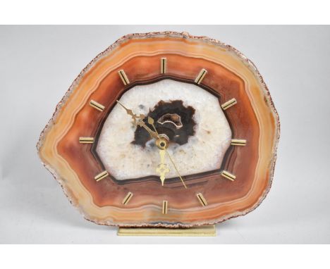 A Mid 20th Century Mantle Clock, Made from of a Section of Mineral, Battery Movement, 20cm wide 