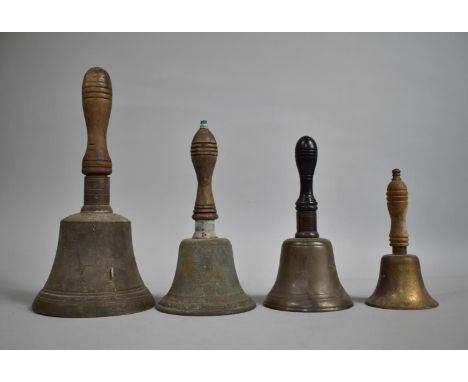 A Collection of Four Vintage Hand Bells, Tallest 30cm high 