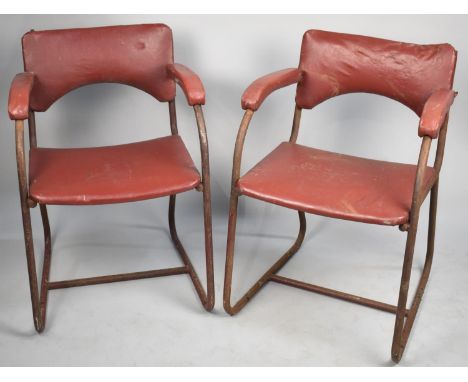A Pair of Vintage Metal Framed Side Armchairs 