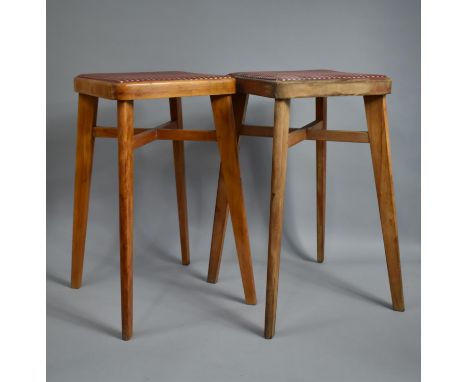 A Pair of Vintage Square Topped Stools, 57cm High 