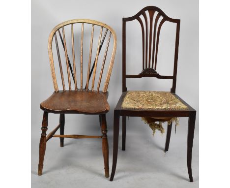 A Edwardian Tapestry Seated Bedroom Chair and Kitchen Chair (Condition Issues) 