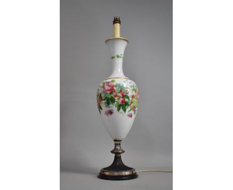 A Floral Decorated Vase Shaped Table Lamp with Weighted Circular Base, 65cm high 