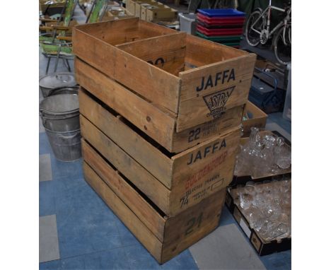 Three Vintage Two Division Crates, Jaffa Orange, 73.5cms Wide and 28cms Tall 