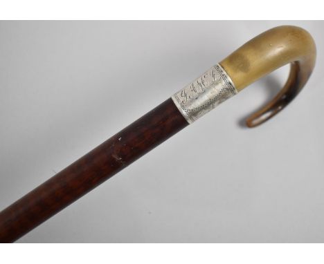 A Silver Mounted Walking Stick, Hallmarked for Chester 1922 with Horn Handle, 86cm Long 