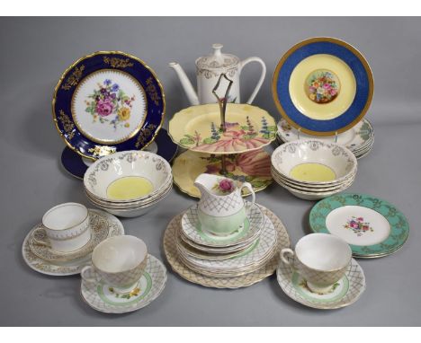 A Collection of Various Teawares to comprise Myott and Son Sweet Seventeen Hand Painted Two Tier Cake Stand, Various Teacups,