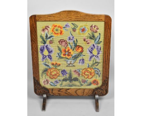 An Edwardian Oak Framed Tapestry Fire Screen, 53cm wide 