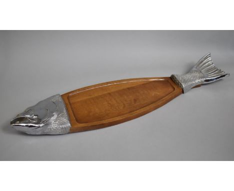 A Late 20th Century Salmon Serving Platter with Silver Plated Head and Tail, 90cm Long 