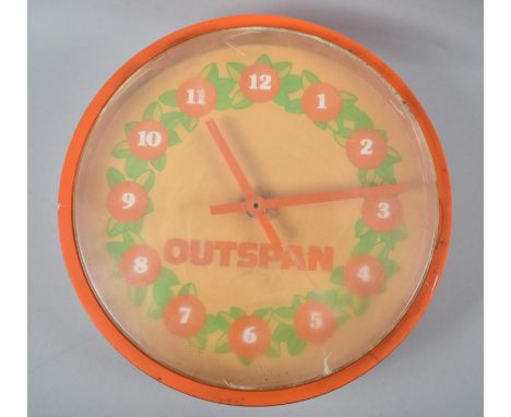 A Vintage Circular Advertising Mirror for Outspan Oranges, Battery Movement, 23cm Diameter 