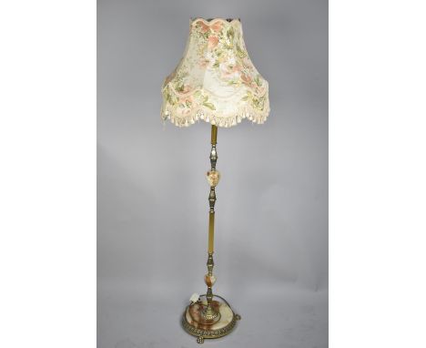 A Late 20th Century Brass and Onyx Standard Lamp with Shade 