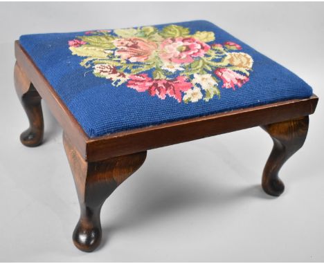 A Modern Mahogany Framed Tapestry Topped Stool, 36cm wide 