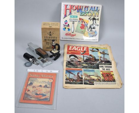 A Vintage Students Microscope in Original Cardboard Box,  Vintage Stapler, Eagle Comic Etc 
