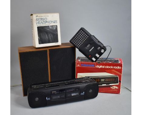 A Collection of Various Vintage Items to comprise Speakers, Digital Clock Radio, Cassette Recorder Etc 