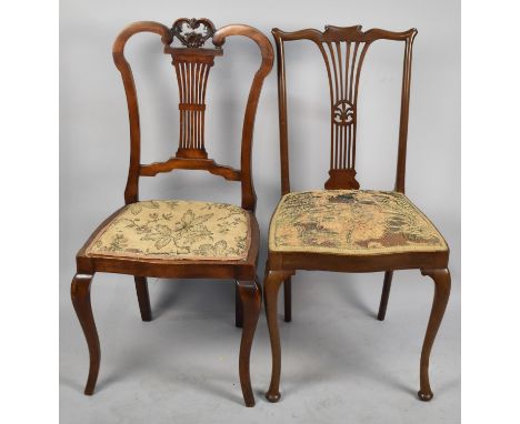 Two Edwardian Tapestry Seated Side Chairs with Pieced Splats 