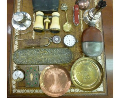 Collectables: to include a silver capstan design inkwell; a silver cased pocket watch and a half hunter fob watch  mixed mark