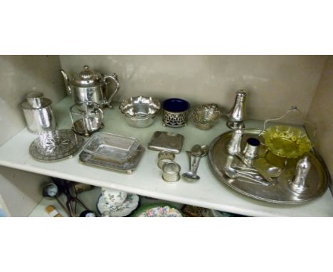 Silver plated tableware: to include an oval bead and reed cast bordered tea caddy; and a teapot       OS1
