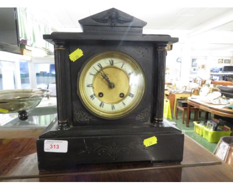 BLACK SLATE MANTEL CLOCK.