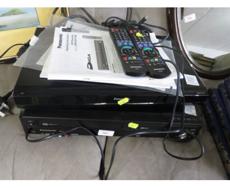 PANASONIC DVD AND VIDEO RECORDER TOGETHER WITH ONE OTHER DVD RECORDER. WITH REMOTES AND MANUALS.