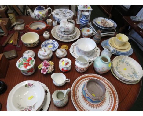 DECORATIVE CHINA INCLUDING MANTEL CLOCK , VASES, DRESSING TABLE JARS, TOGETHER WITH A QUANTITY OF TEA WARE AND OTHER CHINA.