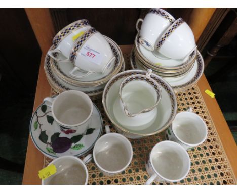 B P CO DIAMOND CHINA PART TEA SERVICE TOGETHER WITH PART COFFEE SET HAND PAINTED FRUIT.