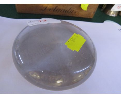 GLASS COMMERCIAL PAPERWEIGHT ETCHED FOR MACDONALD BROS SCOTCH AND IRISH WHISKIES