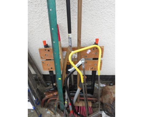 ASSORTED HAND TOOLS, SASH CRAMP, WORKMATE ETC