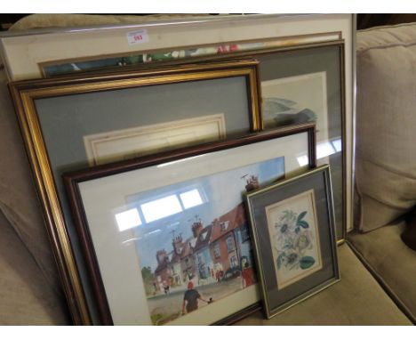 FRAMED PRINT OF POCHARD DUCK, WATERCOLOUR OF TERRACE HOUSES AND OTHER FRAMED PICTURES